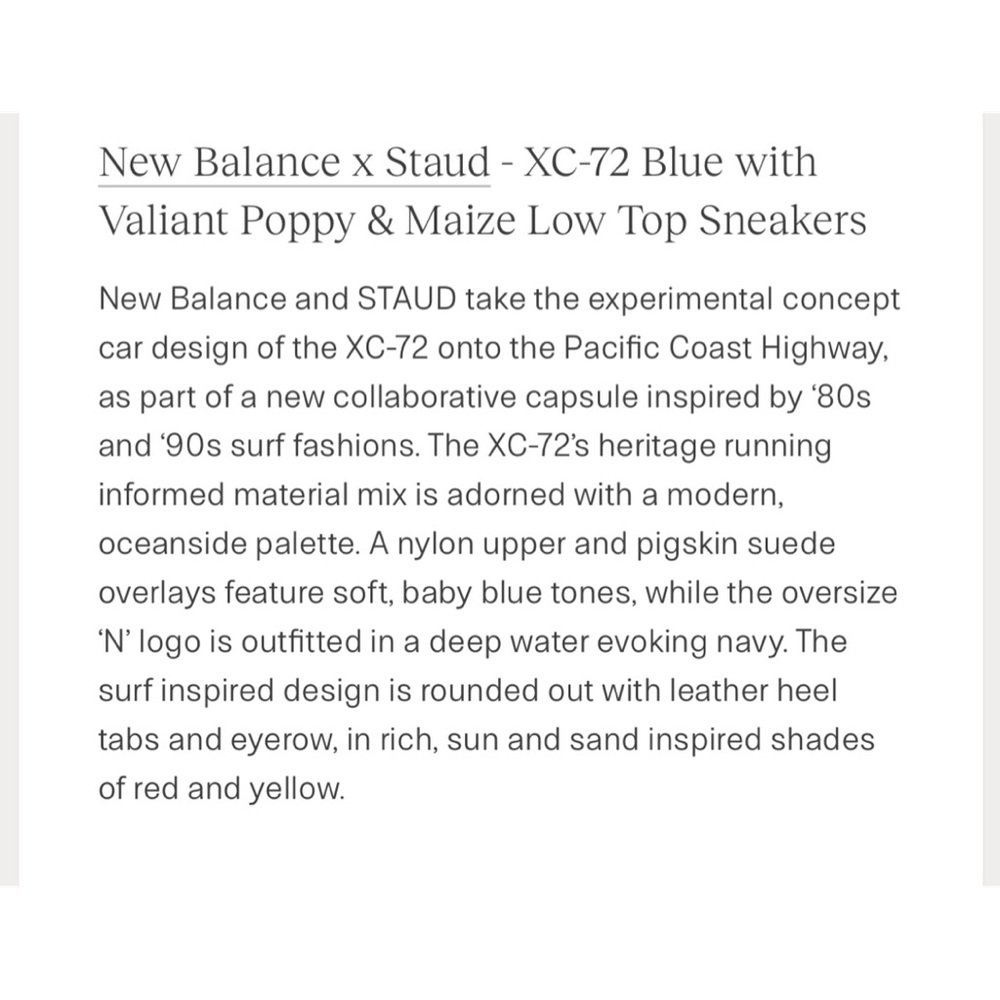 ISO New Balance x Staud XC-72 Blue Valiant Poppy and Maize Low Top Sneakers - Picture 4 of 5